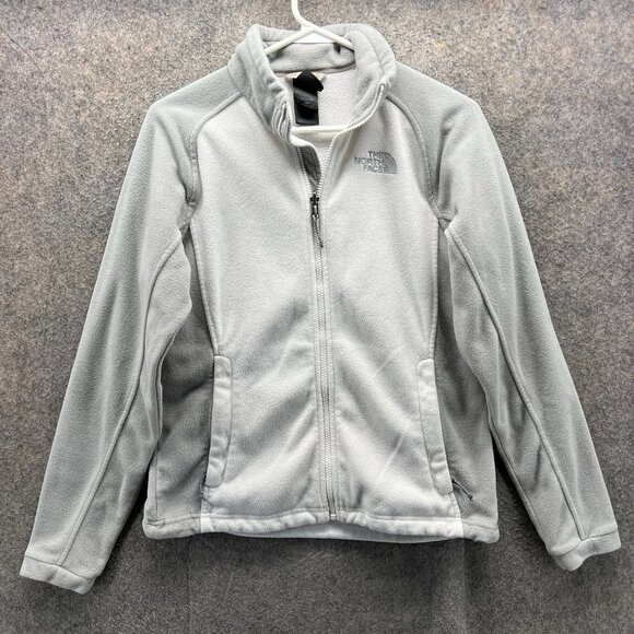The North Face Denali Women Small Gray White Full Zip Fleece Jacket Polartec - Picture 1 of 10